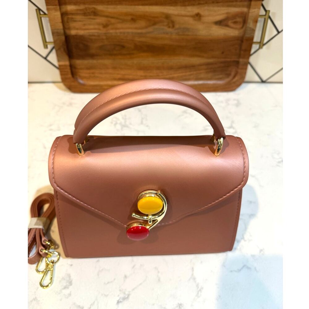 Chivah brand structured top handle handbag pink silicone with shoulder strap - Picture 3 of 9